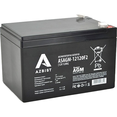 Акумулятор Azbist Super AGM 12V (12V/12Ah/144Wh) (ASAGM-12120F2) - придбати в Дніпрі, Україні: ціна, характеристики | інтернет-магазин TOUCH Акумулятор Azbist Super AGM 12V (12V/12Ah/144Wh) (ASAGM-12120F2) - придбати в Дніпрі, Україні: ціна, характеристики | інтернет-магазин TOUCH