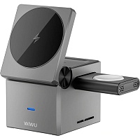 Беспроводное зарядное устройство WiWU Wi-W030 3in1 Wireless Charger with MagSafe Black Беспроводное зарядное устройство WiWU Wi-W030 3in1 Wireless Charger with MagSafe Black