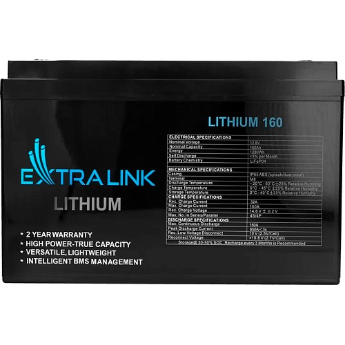 Аккумулятор Extralink LiFePO4 12V (12.8V/160Ah/2048Wh) (BMS 150A/150A) (EX.30462)