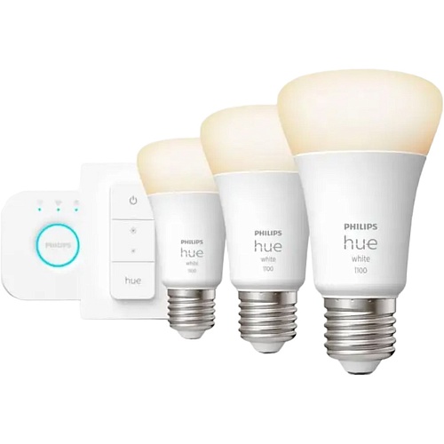 Стартовый комплект Philips Hue E27 White 1100лм 3 шт + Hue Bridge + Dimmer Switch (929002469204)