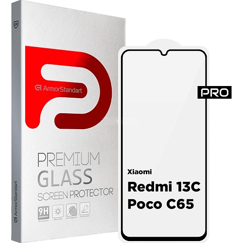 Защитное стекло ArmorStandart Full Glue Pro Glass для Redmi 13C / Poco C65 Black (ARM73151)
