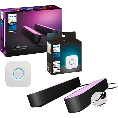 Светодиодные панели Philips Hue Play Color Ambiance 2шт Black + Philips Hue Bridge (915005939101)