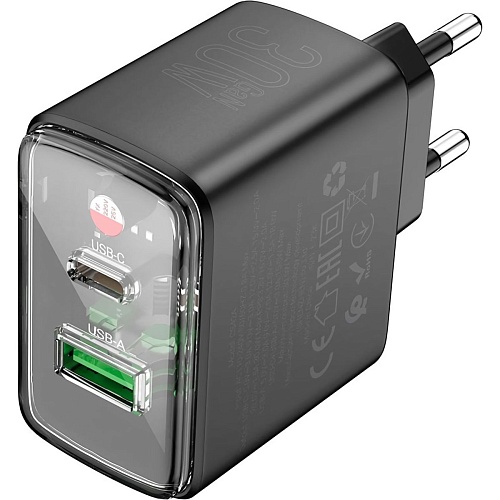 Мережевий зарядний пристрій Hoco CS42A Smart PD30W+QC3.0 Black (620765) - придбати в Дніпрі, Україні: ціна, характеристики | інтернет-магазин TOUCH