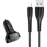 Автомобильное зарядное устройство Usams C13 2.1A Dual Ports + USB Cable Lightning Black (NTU35LC13TZ) Автомобильное зарядное устройство Usams C13 2.1A Dual Ports + USB Cable Lightning Black (NTU35LC13TZ)