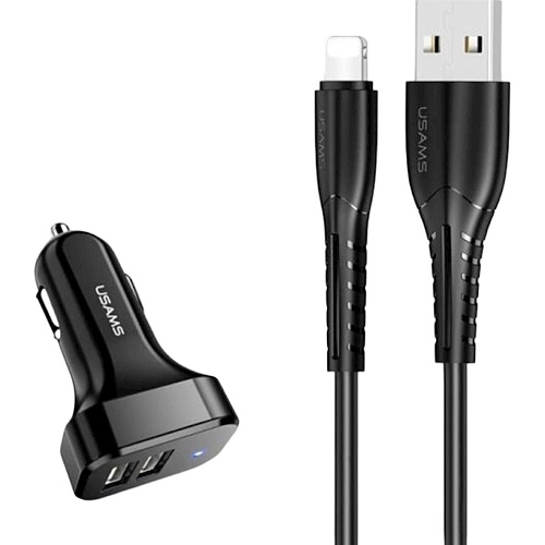 Автомобільний зарядний пристрій Usams C13 2.1A Dual Ports + USB Cable Lightning Black (NTU35LC13TZ) - придбати в Дніпрі, Україні: ціна, характеристики | інтернет-магазин TOUCH