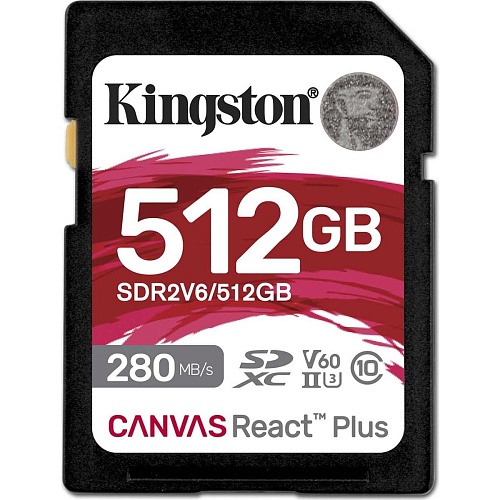 Карта памяти Kingston SDXC Canvas React Plus 512GB Class 10 UHS-II U3 V30 (SDR2V6/512GB)