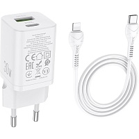 Сетевое зарядное устройство Hoco N13 Bright PD30W + Cable USB-C to Lightning White (747426)