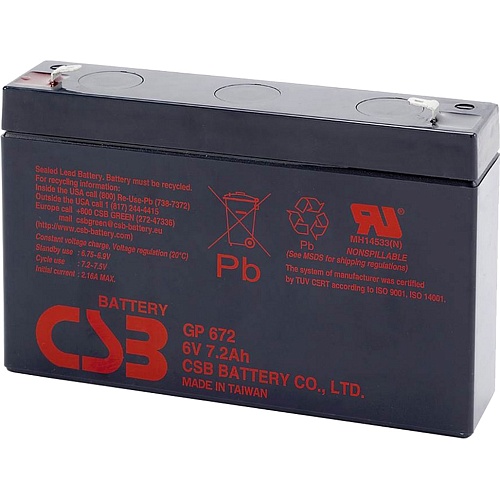 Аккумулятор CSB AGM 6V (6V/7.2Ah/43.2Wh) (GP672)