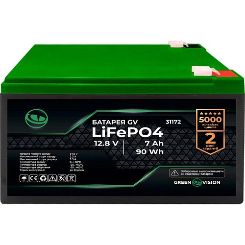 Акумулятор GreenVision LiFePO4 12V (12.8V/7Ah/89.6Wh) (31172) - придбати в Дніпрі, Україні: ціна, характеристики | інтернет-магазин TOUCH