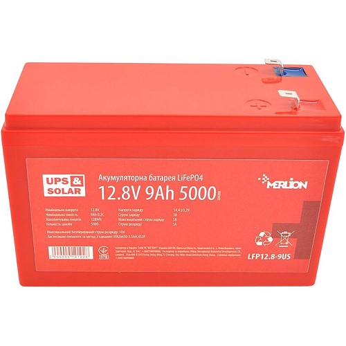Акумулятор Merlion LiFePO4 12V (12,8V/9Ah/115,2Wh) (LFP12.8-9US) - придбати в Дніпрі, Україні: ціна, характеристики | інтернет-магазин TOUCH
