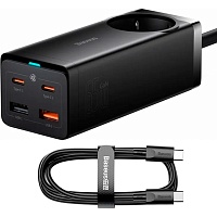 Мережевий зарядний пристрій Baseus GaN3 Pro Desktop Powerstrip 65W + Cable USB-C to USB-C Black (PSZM000901) - придбати в Дніпрі, Україні: ціна, характеристики | інтернет-магазин TOUCH