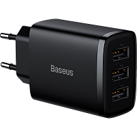 Мережевий зарядний пристрій Baseus Compact Charger 3U 17W 3USB Black (CCXJ020101) - придбати в Дніпрі, Україні: ціна, характеристики | інтернет-магазин TOUCH Мережевий зарядний пристрій Baseus Compact Charger 3U 17W 3USB Black (CCXJ020101) - придбати в Дніпрі, Україні: ціна, характеристики | інтернет-магазин TOUCH