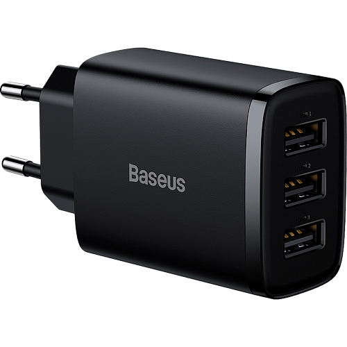 Мережевий зарядний пристрій Baseus Compact Charger 3U 17W 3USB Black (CCXJ020101) - придбати в Дніпрі, Україні: ціна, характеристики | інтернет-магазин TOUCH