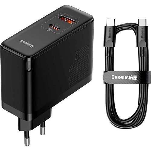 Сетевое зарядное устройство Baseus GaN5 Pro Fast Charger C+U 100W Black + Cable USB-C Black (CCGP090201)
