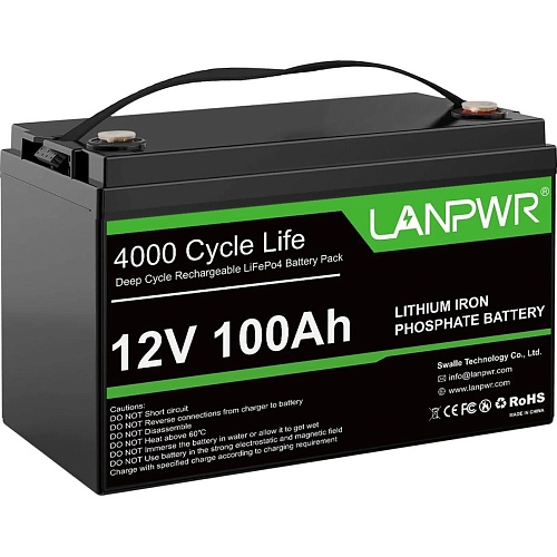 Аккумулятор LANPWR LiFePO4 12V (12V/100Ah/1200Wh) (LANPWR-12-100-BT)