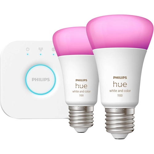 Стартовый комплект Philips Hue E27 White and Color 1100лм 2шт + Hue Bridge (8719514291492)