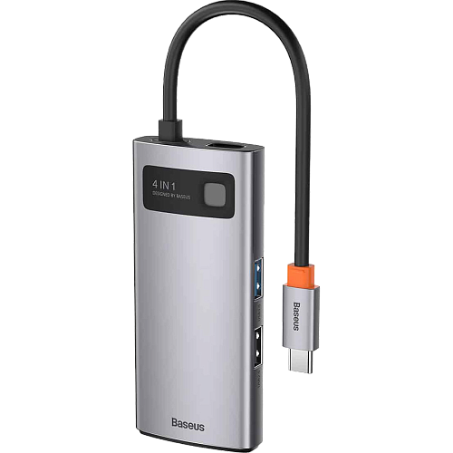 USB-хаб Baseus Metal Gleam Series 4-in-1 Multifunctional Type-C Hub Docking Station Gray (CAHUB-CY0G)