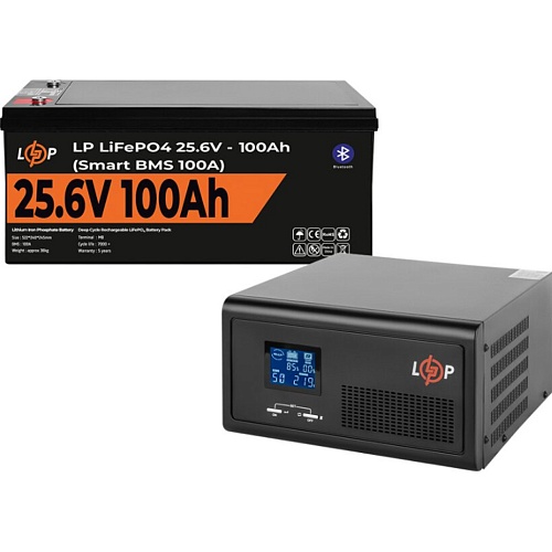 Источник бесперебойного питания (ИБП) LogicPower LPE-B-PSW-2300VA + LiFePO4 батарея 25.6V - 100Ah Smart BMS BT (20487)