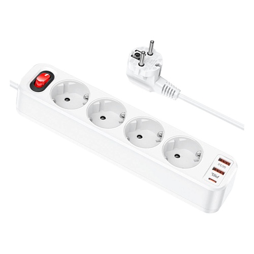 Сетевой фильтр Hoco NS1 Aura 4-bit PD 20W 2xUSB+Type-C (White)