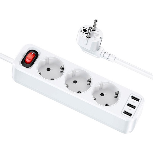 Сетевой фильтр Hoco NS2 3-position Extension Cord Socket + 3 USB White (765178)