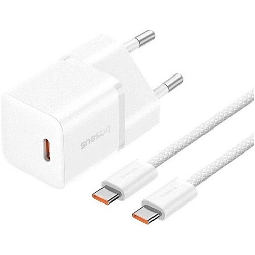 Сетевое зарядное устройство Baseus GaN5 Mini 20W + Cable USB-C - USB-C White (P10110900213-01)