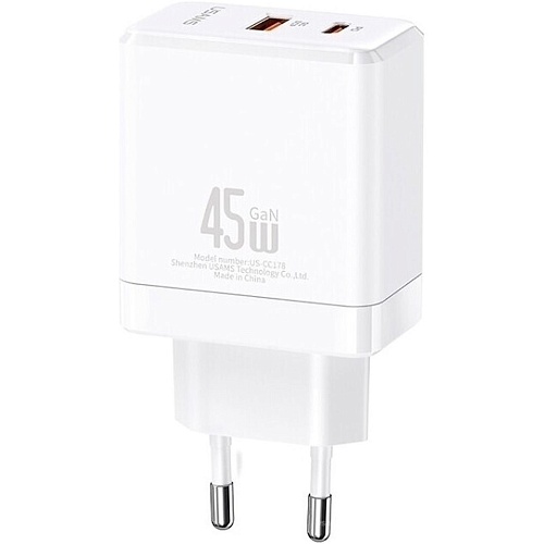 Сетевое зарядное устройство Usams T58 US-CC178 GaN 45W White (CC178TC02)