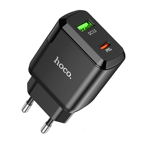 Мережевий зарядний пристрій Hoco N5 Favor Dual Port PD20W+QC3.0 (Black) - придбати в Дніпрі, Україні: ціна, характеристики | інтернет-магазин TOUCH