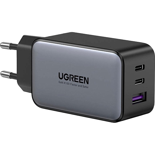 Сетевое зарядное устройство Ugreen CD244 USB-A + 2xUSB-C 65W GaN Tech Fast Charger Grey (10335)