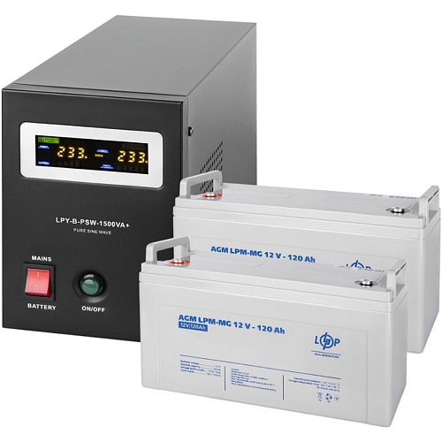 Источник бесперебойного питания (ИБП) LogicPower B1500 + 2 x LPM-MG батарея 12V - 120Ah (19806)