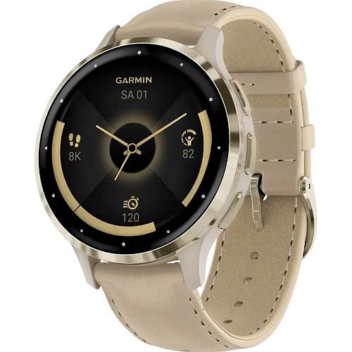 Смарт-часы Garmin Venu 3S Soft Gold Stainless Steel Bezel with French Gray Case and Leather Band (010-02785-55)
