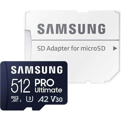 Карта памяти Samsung microSDXC 512GB Class 10 UHS-I U3 V30 A2 PRO Ultimate + SD Adapter (MB-MY512SA)