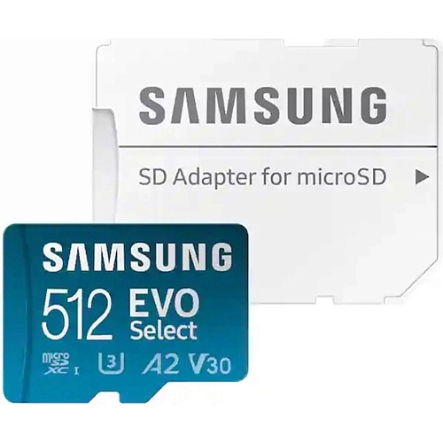 Карта памяти Samsung microSDXC EVO Select 512GB Class 10 UHS-I U3 V30 A2 + SD Adapter (MB-ME512KA)