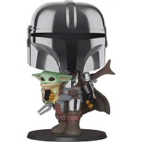 Фигурка Funko Pop! Star Wars: Мандалорец в хроме с малышом 25см (49931)