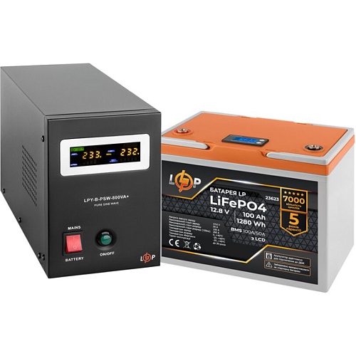 Источник бесперебойного питания (ИБП) LogicPower LPY-B-PSW-800VA + LiFePO4 батарея 12.8V - 100Ah BMS 100A/50A LCD (24158)
