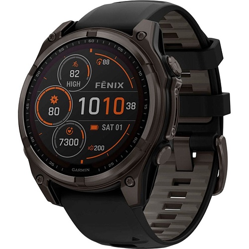 Смарт-годинник Garmin Fenix 8 Solar Sapphire 47mm Carbon Gray DLC Titanium with Black/Pebble Gray Silicone Band (010-02906-11) - придбати в Дніпрі, Україні: ціна, характеристики | інтернет-магазин TOUCH