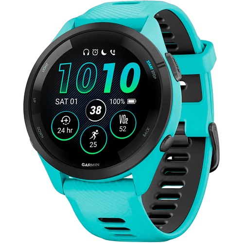 Смарт-часы Garmin Forerunner 265 Black Bezel with Aqua Case and Aqua/Black Silicone Band (010-02810-02)
