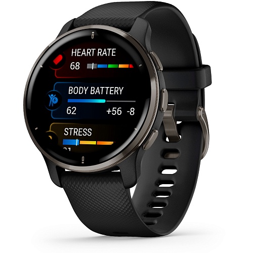 Смарт-часы Garmin Venu 2 Plus Slate Stainless Steel Bezel With Black Case And Silicone Band (010-02496-11)