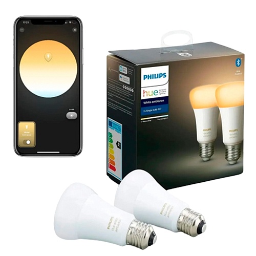 Розумна лампочка Philips Hue E27 White Ambiance 806лм 60Вт 8.5W ZigBee, Bluetooth, Apple HomeKit 2 шт. (929002216904) - придбати в Дніпрі, Україні: ціна, характеристики | інтернет-магазин TOUCH