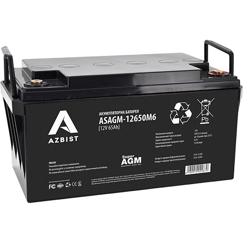 Акумулятор Azbist AGM 12V (12.8V/65Ah/780Wh) (ASAGM-12650M6) - придбати в Дніпрі, Україні: ціна, характеристики | інтернет-магазин TOUCH