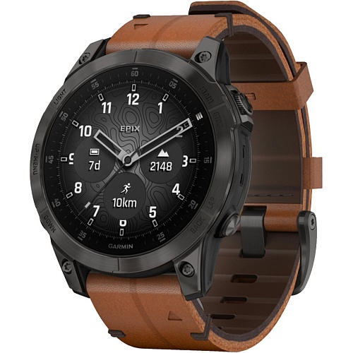 Смарт-часы Garmin Epix (Gen 2) Sapphire Edition 47mm Black Titanium with Chestnut Leather Band (010-02582-30)
