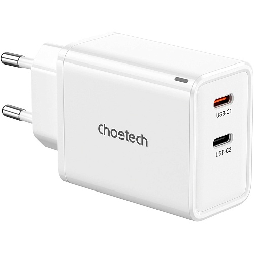 Сетевое зарядное устройство Choetech PD Dual USB-C Charger 65W White (PD6013-EU-WH) 
