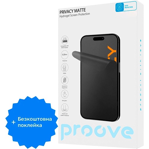 Гидрогелевая защитная пленка Proove Hydrogel Screen Protection PRIVACY Size S Matte + бесплатная поклейка (GGPC22001110)