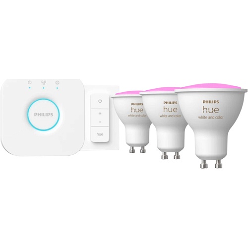 Стартовый комплект Philips Hue GU10 White and Color 350лм 3 шт + Hue Bridge + Dimmer Switch (8719514340107)