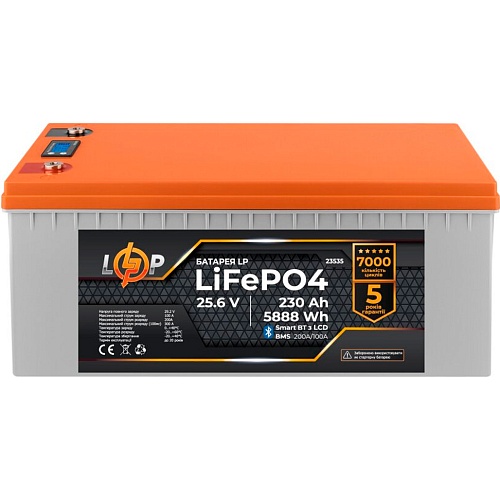 Аккумулятор LogicPower LiFePO4 LCD Smart BT 24V (25.6V/230Ah/5888Wh) (BMS 200A/100А) (23535)