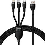 Кабель Baseus Flash Series II 3-in-1 USB-A to USB-C/Lightning/Micro-USB 100W 1.2m Black (CASS030001)