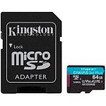 Карта памяти Kingston microSDXC Canvas Go! Plus 64Gb Class 10 UHS-1 U3 (SDCG3/64GB) + SD адаптер