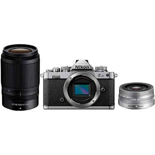 Беззеркальный фотоаппарат Nikon Z fc Kit DX 16-50mm f/3.5-6.3 VR + DX 50-250mm f/4.5-6.3 VR Silver (VOA090K003)