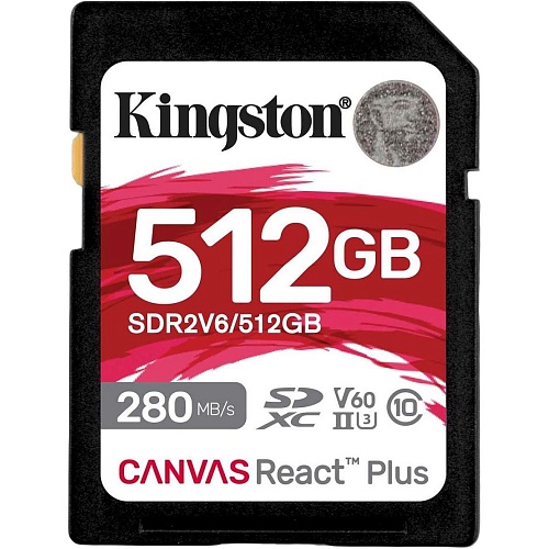 Карта памяти Kingston SDXC Canvas React Plus 512GB Class 10 UHS-II U3 V60 (SDR2V6/512GB) Уценка