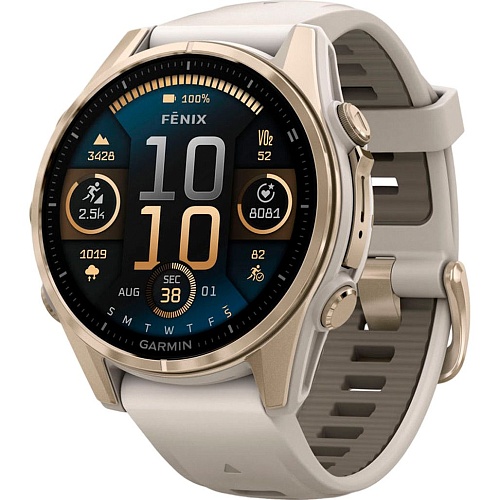 Смарт-часы Garmin Fenix 8 AMOLED Sapphire 43mm Soft Gold with Fog Gray/Dark Sandstone Silicone Band (010-02903-10)