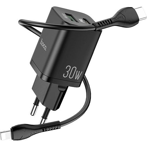 Сетевое зарядное устройство Hoco N13 Bright PD30W + Cable USB-C to Lightning Black (747419) Сетевое зарядное устройство Hoco N13 Bright PD30W + Cable USB-C to Lightning Black (747419)